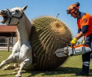 حیات وحش مصنوعی؛ تلاش تیم نجات برای خلاصی اسب سفید معصوم از کاکتوس منحوس