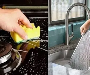 ترفندهای کاری واسه تمیز کردن چربی آشپزخونه / از شر روغن رو کابینت و هود و گاز خلاصی