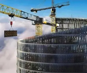 ساخت و ساز های کبیر؛ جرثقیل هیولایی که واسه احداث این ساختمون عظیم رو هوا معلق