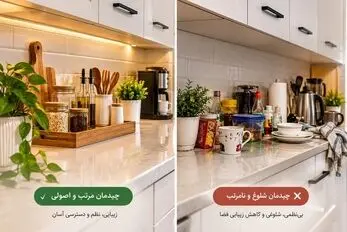بهترین چیدمان روی کانتر آشپزخانه؛ ایده هایی برای زیبایی و نظم قلب خانه