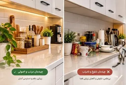بهترین چیدمان روی کانتر آشپزخانه؛ ایده هایی برای زیبایی و نظم قلب خانه