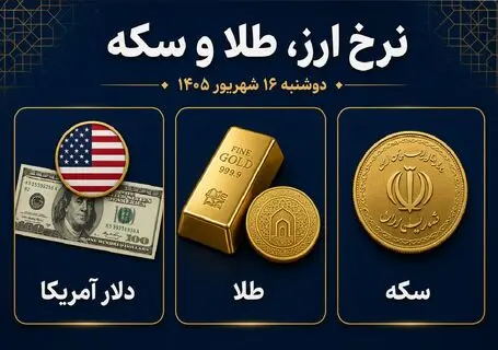 نرخ ارز دلار، طلا و یورو امروز دوشنبه 16 شهریور 1405/ دلار و طلا ارزان شدند
