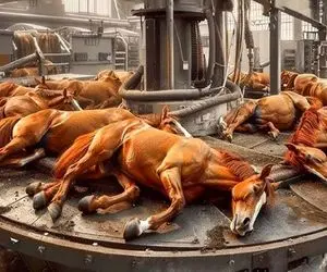 فرآوری اسب؛ اسب پرمحنت ترکمن مفلوک رو بعد سواری گرفتن دباغی و شرحه میکنه