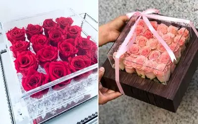 سبک های متنوع باکس گل رز قرمز و صورتی؛ ایده های ظریف و شیشه ای گل برای کادو دادن