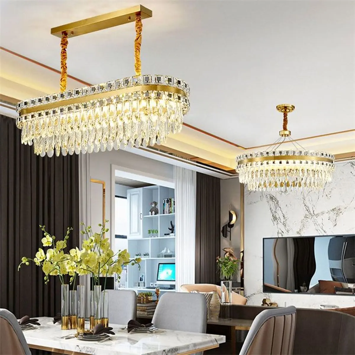 Nordic Modern LED Pendant Light Oval Glass Chandelier Living Room ___