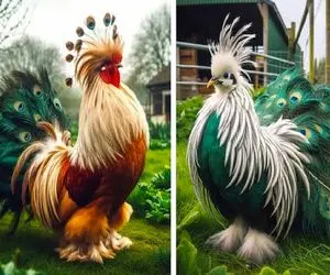 کارخانه حیوانات؛ با تزریق هورمون طاووس به خروس پرنده دو جنسه پرورش دادن به مثال قو