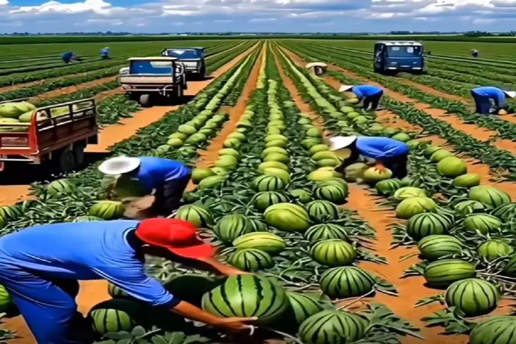 کشاورزی نوین؛ یلخی بذر هندونه پاشیدن چنان باری داده 10تا 10تا خاور اومده برا برداشت