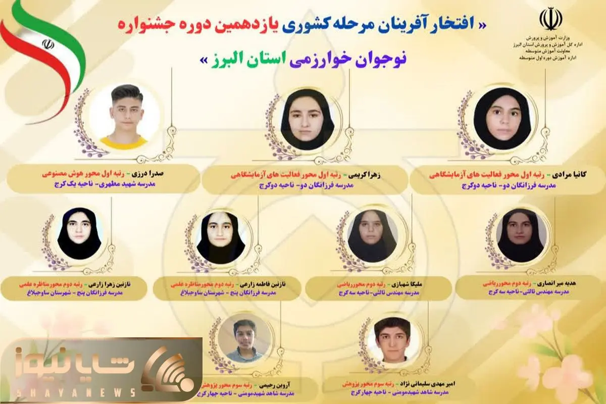 دانش آموزان البرز در جشنواره کشوری رتبه برتر شدند دانش آموزان البرز در جشنواره کشوری رتبه برتر شدند