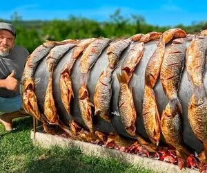 خلاقیت های خنده دار؛ آقاهه با یه روش جالب ماهی ها رو روی بشکه فیکس کرد واسه کبابی شدن