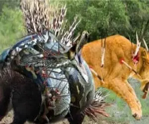 مستند حیات وحش / جوجه تیغی برای دفاع از خود تغاشو رها کرد شیر و مار شرحه شن