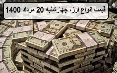 قیمت انواع ارز و دلار؛ امروز چهارشنبه 20 مرداد 1400