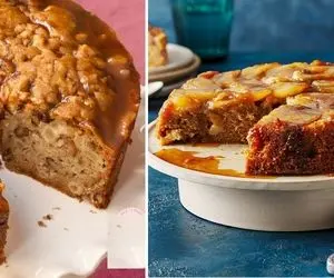 طرز تهیه کیک سیب کاراملی با فر و بدون فر / یه کیک خونگی با پف زیاد و طعم عالی