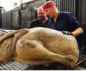 غذاهای محلی؛ شترمرغ پرطلارو از باسن با پابریکا مرینیت کرد فویل پیچ گذاشت تو تنور