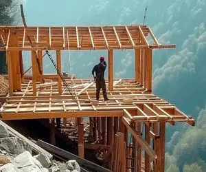 معماری خلاقانه؛ آقاهه وسط جنگل رو شیب کوه سنگ و شکافت خونه ساخت خرس نخورتش