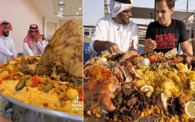 غذای دیار عربها / یجور شتر بیچاره رو زدن زمین و پختن که انگار یه اتوبوسن چقدر میخورن