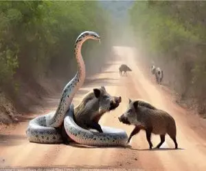 شاهکار حیات وحش / پیتون فتنه گر در سودای بلع گراز شرحه شرحه شد