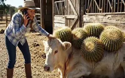 حیات وحش مصنوعی؛ تلاش تیم نجات برای خلاصی گاو بی پناه از نفرین کاکتوس غول آسا