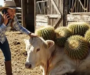 حیات وحش مصنوعی؛ تلاش تیم نجات برای خلاصی گاو بی پناه از نفرین کاکتوس غول آسا