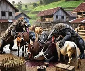 نارام زیان؛ کومودو سفاک بوفالوهای مزرعه رو معدوم کرد صاحبشم سر اژدها قیچی کرد