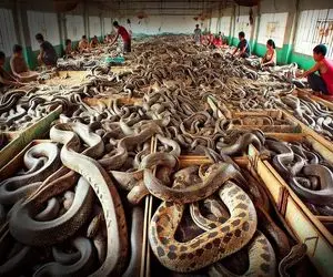 فرآوری مار؛ پیتون غول 3 متری و پوستشو کندن پوتین ساختن گوشتش شد ساندویچ بندری