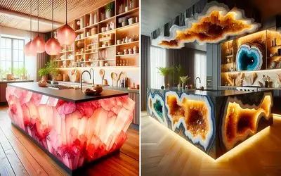 دکور تزیین چیدمان؛ اپن های جزیره آشپزخونه که با کریستال ساخته میشن / وای از قیافشون