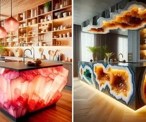 دکور تزیین چیدمان؛ اپن های جزیره آشپزخونه که با کریستال ساخته میشن / وای از قیافشون