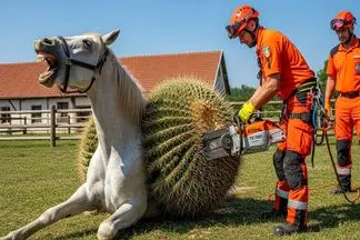 حیات وحش مصنوعی؛ تلاش تیم نجات برای خلاصی اسب بی پناه از نفرین کاکتوس غول آسا