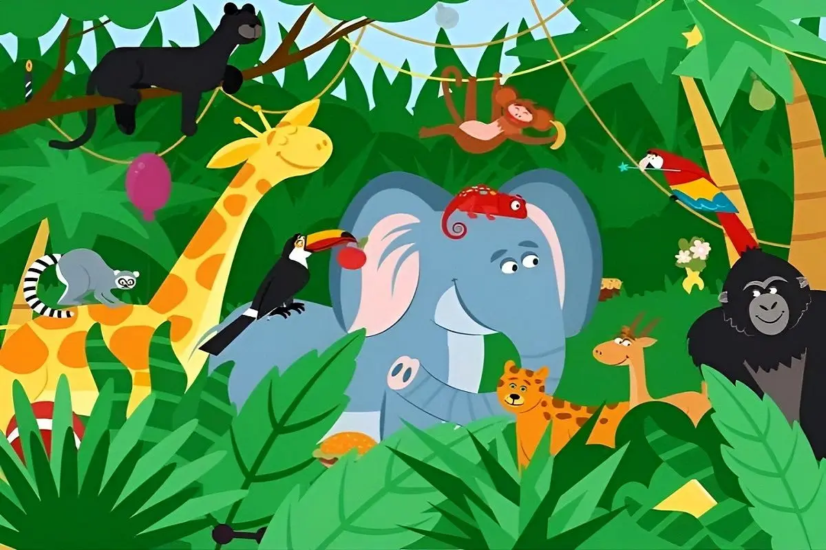 تست-بینایی-یافتن-توپ-میان-حیوانات-جنگل