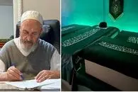 آیت الله جعفر سبحانی احتمالا بر پیکر آیت الله خامنه ای رهبر شهید نماز می خواند