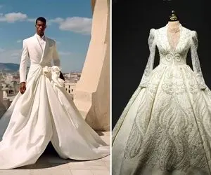 لباس عروس مردانه / زین پس هم عروس نگران دنباله دامنشه هم آقای داماد!