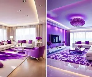 اصول دیزاین نشیمن بنفش و سفید / رنگی که قدرت صاحبخونه رو به رخ میکشه از مبل تا دکوری