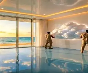 معماری خلاقانه؛ اتاق رو با تم ابر دیزاین کردن تخت و کف زمین ابری انگار تو آسمون هفتمن