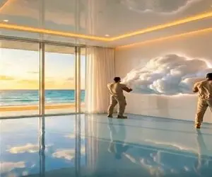 معماری خلاقانه؛ اتاق رو با تم ابر دیزاین کردن تخت و کف زمین ابری انگار تو آسمون هفتمن