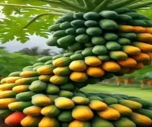 کشاورزی نوین؛ برا رشد پاپایا پیچی تنه رو بریدن یه تیکه از شاخه ها بهش پیوند زدن بستن