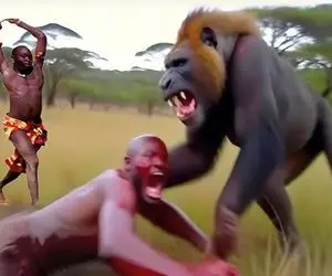 جنگجویان طبیعت؛ مردمان ماسایی با نیزه و چماق گوریل ددمنشی که یکیشونو جر داد شرحه کردن