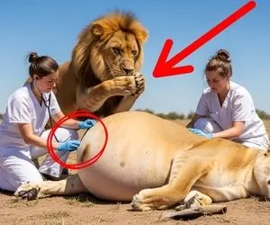 حیات وحش مصنوعی؛ التماس شیر نر به کادر درمان برای زایمان ماده شیر حامله