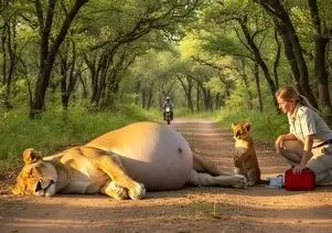 مستند حیات وحش؛ شیر حامله با حالت زار افتاده بود کنار جاده و مترصد امداد الهی