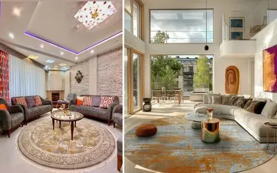 مبلمان مناسب فرش گرد و سبک های چیدمان؛ اندازه پیشنهادی فرش گرد برای فضاهای مختلف