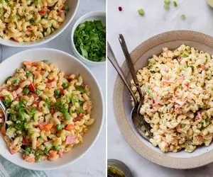 ترفند های خوشمزه تر شدن سالاد ماکارونی؛ وقتی که گرمِ گرمِ سسش رو اضافه کنید