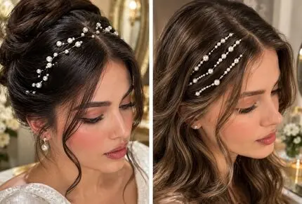 تزیین جلوی مو با مروارید سفید و رنگی؛ مدل های ترندی و ناز برای عروس یا دعوتی و تولد