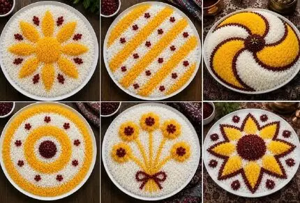 مدل به مدل تزیین برنج تو دیس؛ با سه قلم زرشک، زعفرون و خلال تابلو نقاشی طراحی کنید
