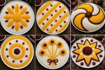 مدل به مدل تزیین برنج تو دیس؛ با سه قلم زرشک، زعفرون و خلال تابلو نقاشی طراحی کنید