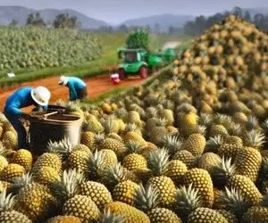 کشاورزی نوین؛ باغ 1000 هکتاری رو ریل کشی کردن آناناس ها رو میذارن روش میفرستن کارخونه