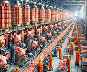 کارخانه حیوانات؛ گوشت خوک‌ صورتی کبابی برش میخوره استخون و چربیش میشه سوسیس 