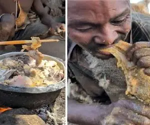 کباب گراز؛ بربرهای برهنه پوست گراز و کت بسته با نیزه چاقو کندن به نیش کشیدن