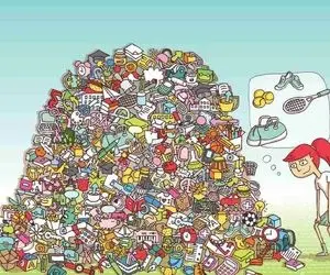 بازی فکری؛ میتونی کیف، توپ، کفش و راکت تنیس رو تو اشیاء تلمبار شده پیدا کنی؟