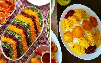 تزیین مجلسی برنج؛ یادگیری گام به گام چند ایده دیزاین پلو با زعفران و زرشک