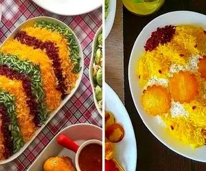 تزیین مجلسی برنج؛ یادگیری گام به گام چند ایده دیزاین پلو با زعفران و زرشک