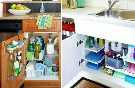 چیدمان و نظم دهی کابینت زیر ظرفشویی؛ پله به پله خلوت سازی و چینش شوینده و دستمال ها