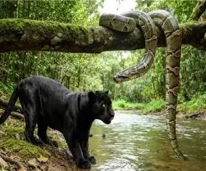 جذابیت حیات وحش؛ نبرد سهمگین آناکوندا و جگوار سیاه برای غلبه بر دیگری